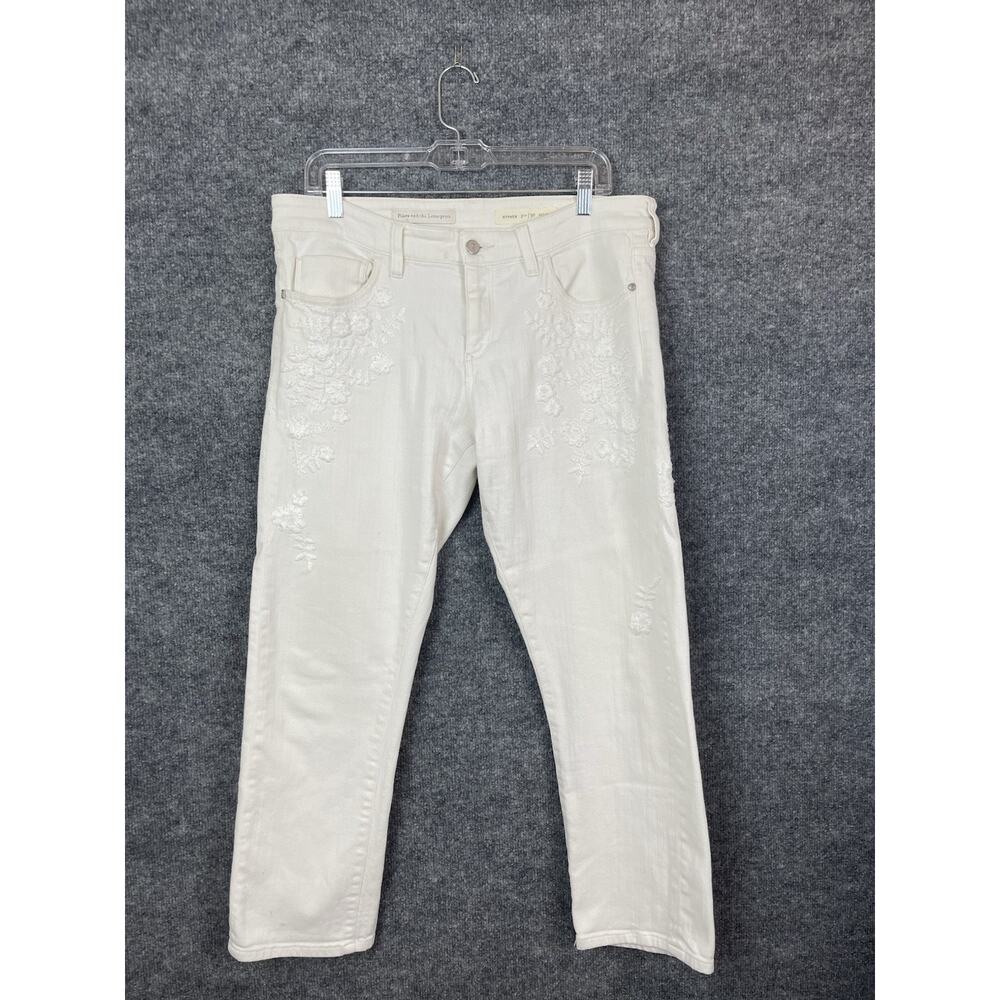 PILCRO jeans Women's 30P white on white Floral embroidered mid-rise straight leg